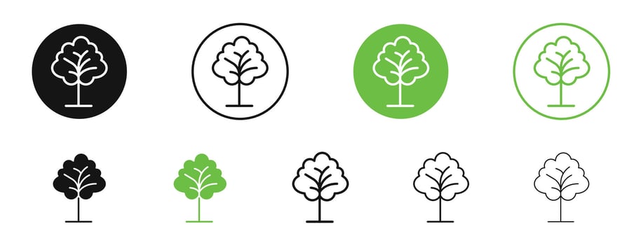 Tree icons in black and green colors collection vector