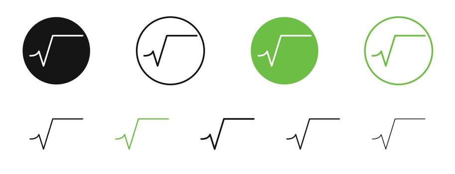 Square root icons in black and green colors collection vector