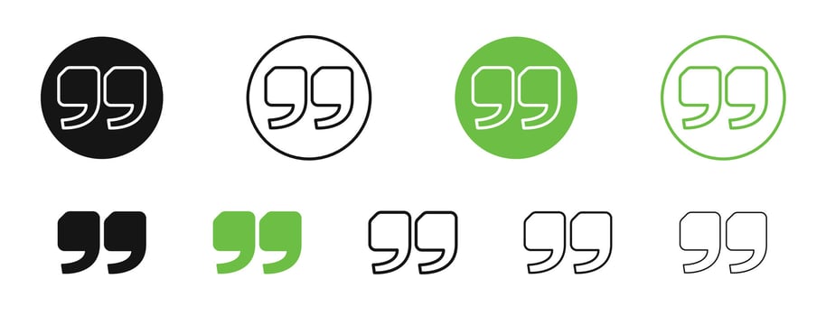 Quote right icons in black and green colors collection vector