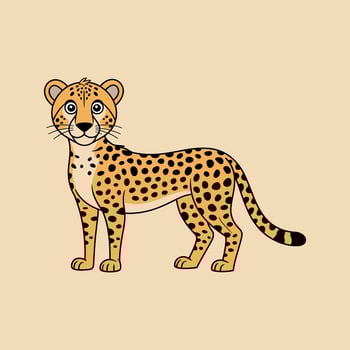 Cute Cartoon Cheetah Illustration with Big Eyes and Spotted Fur, Perfect for Kids Designs, Educational Materials, Stickers, and Wildlife Themes vector