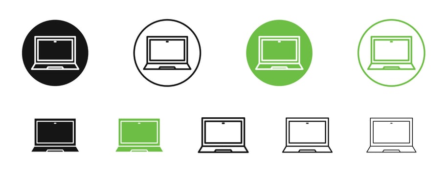 Laptop icons in black and green colors collection vector
