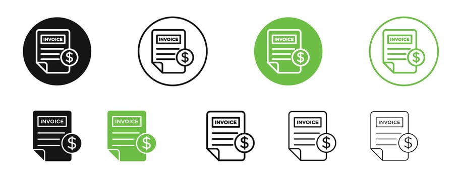 File invoice icons in black and green colors collection vector