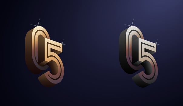 3d Year Anniversary Gold Metal Colour 5th, 5th Happy Anniversary with Elegant Colour, Luxury and Modern. vector