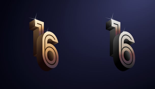 3d Year Anniversary Gold Metal Colour 16th, 16th Happy Anniversary with Elegant Colour, Luxury and Modern. vector