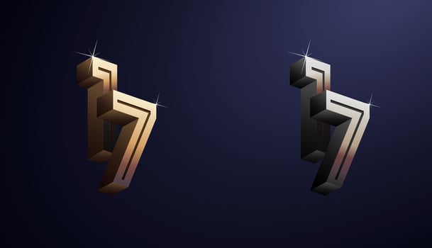 3d Year Anniversary Gold Metal Colour 17th, 17th Happy Anniversary with Elegant Colour, Luxury and Modern. vector