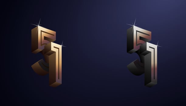 3d Year Anniversary Gold Metal Colour 51th, 51th Happy Anniversary with Elegant Colour, Luxury and Modern. vector