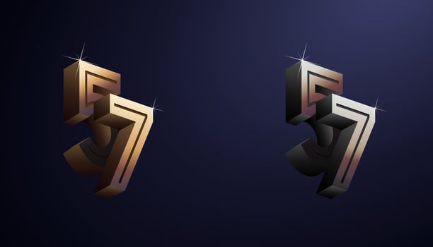 3d Year Anniversary Gold Metal Colour 57th, 57th Happy Anniversary with Elegant Colour, Luxury and Modern. vector