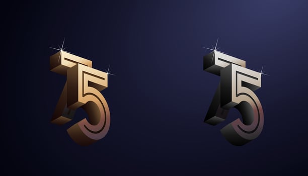 3d Year Anniversary Gold Metal Colour 75th, 75th Happy Anniversary with Elegant Colour, Luxury and Modern. vector