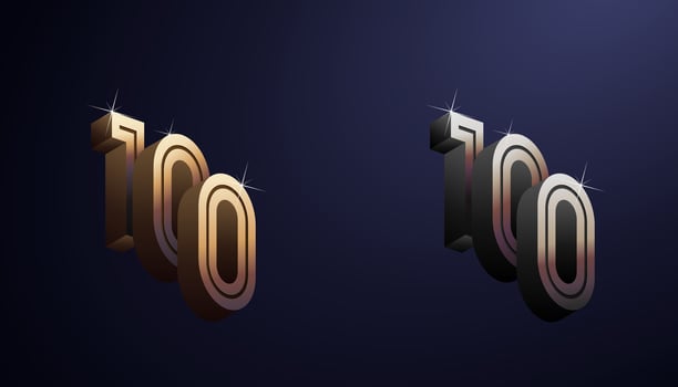3d Year Anniversary Gold Metal Colour 100th, 100th Happy Anniversary with Elegant Colour, Luxury and Modern. vector
