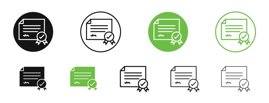Diploma icons in black and green colors collection vector