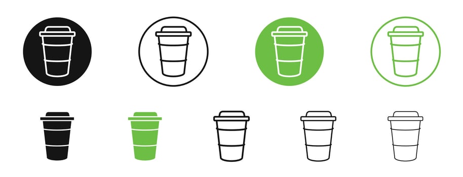 Coffee icons in black and green colors collection vector