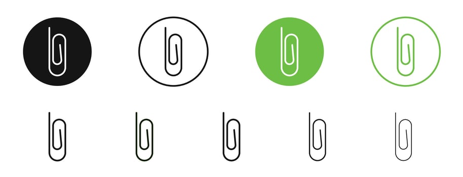 Attachment clip icons in black and green colors collection vector