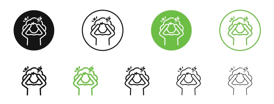 Anxiety or stress icons in black and green colors collection vector