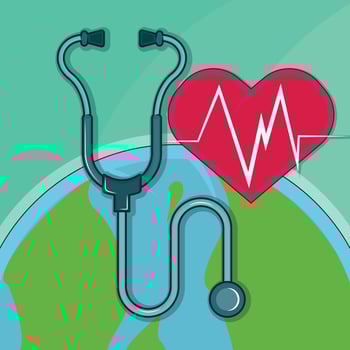 Stethoscope and Heart illustration template graphic design . Global Healthcare Medical Care and Cardiology for health idea with backgrounds in flat style vector
