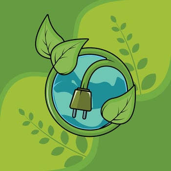Electrical Plug with Earth and Leaves illustration template graphic design . Green Energy and Sustainable Power for ecology idea with backgrounds in flat style vector