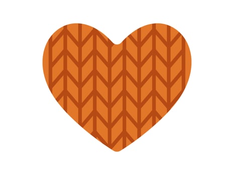heart shape made of knitted pattern in orange color. Red cozy knitted heart illustration. vector