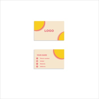 a business card with a yellow and pink design vector