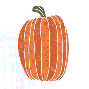 Bright orange pumpkin with shabby chic floral ornament. Ideal for autumn greeting cards, rustic Thanksgiving decor, harvest festival designs, and printable crafts vector