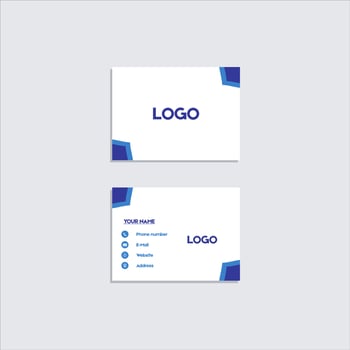 a business card with a blue and white design vector
