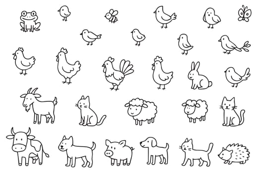 Cute set with farm animals. Big collection with sheep, pigs, cows, chickens, goats. vector