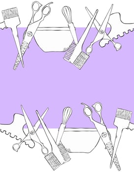 Hair color Salon seamless horizontal border frame template. graphic line ink illustration. background for banners, print for fabric, labels, t-shirt printing. For logo, web, package, sticker. vector