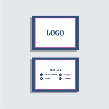 a business card with a blue and pink border vector