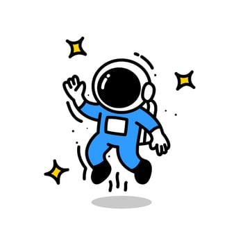 Cute Astronaut Floating in Space. Friendly Astronaut Character. Doodle Style Space Explorer vector