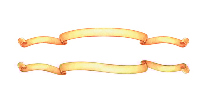 Vintage watercolor illustration of two golden ornate scroll banners ribbons with curled edges. Classic antique-inspired design, ideal for elegant invitations, stationery and premium packaging. vector