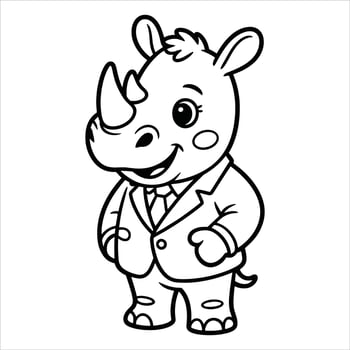 Rhinoceros Character Outline Printable Rhino Coloring Sheet for Kids vector