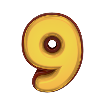 3d golden number 9 png