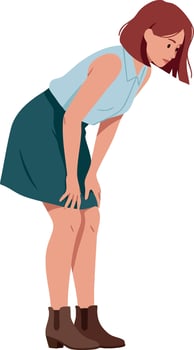 Woman with red hair bent forward wearing blue skirt and brown boots illustration vector