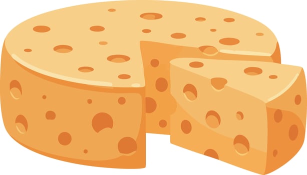 Round cheese wheel with slice cut out bright yellow dairy product illustration vector