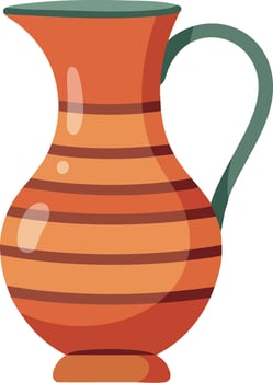 Orange ceramic jug with green handle and horizontal stripes illustration vector