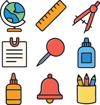 school supplies education office icons vector