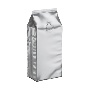 Silver foil coffee bag packaging mockup isolated on transparent background png