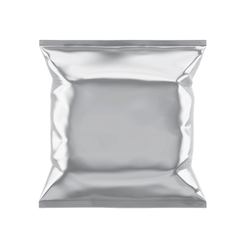 Silver foil snack bag isolated on transparent background for product mockup and design png