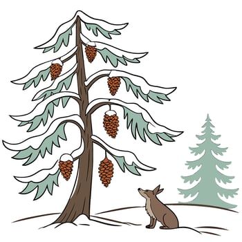 A dog is looking at a pine cone tree vector