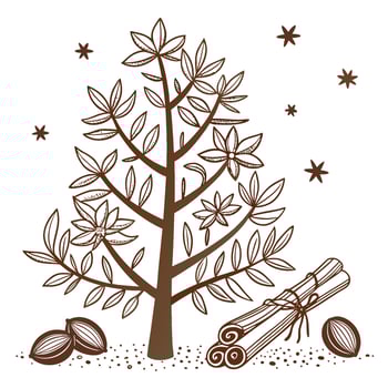 Christmas tree with cinnamon sticks and nuts vector