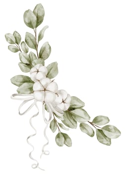 Cotton and eucalyptus floral design vector