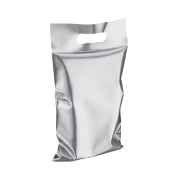 Silver foil pouch with handle isolated on transparent background for carrying product png
