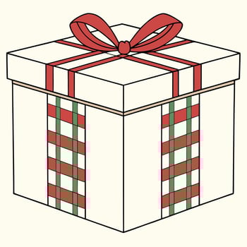 A gift box with a red and green plaid bow vector