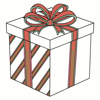 A gift box with a red and green striped ribbon vector
