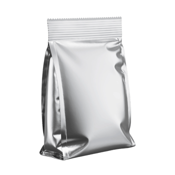 Silver stand up pouch package isolated on transparent background for food product png