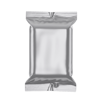 Silver foil package isolated on transparent background for snack bar mockup design png