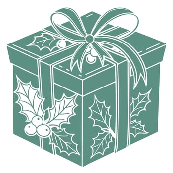 A green box with holly leaves and a bow vector
