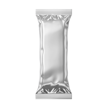 Silver foil package isolated on transparent background for food or snack products png