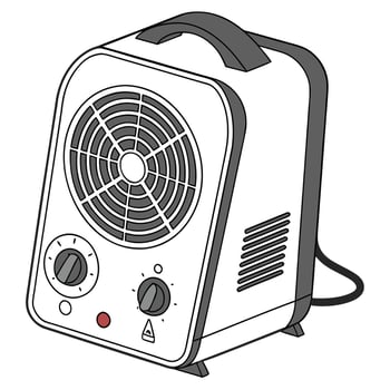 A black and white drawing of a portable heater vector