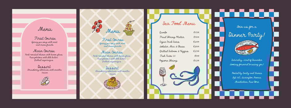 Colorful dinner party menu design vector