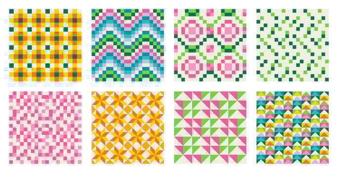 Colorful geometric patterns in various designs vector
