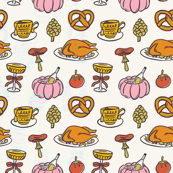Colorful food and drink pattern vector